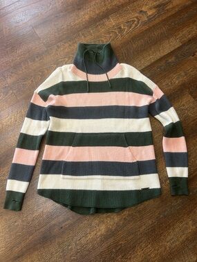 Carve Designs Striped Cowl Neck Sweater - Pink, Green, Cream, Charcoal